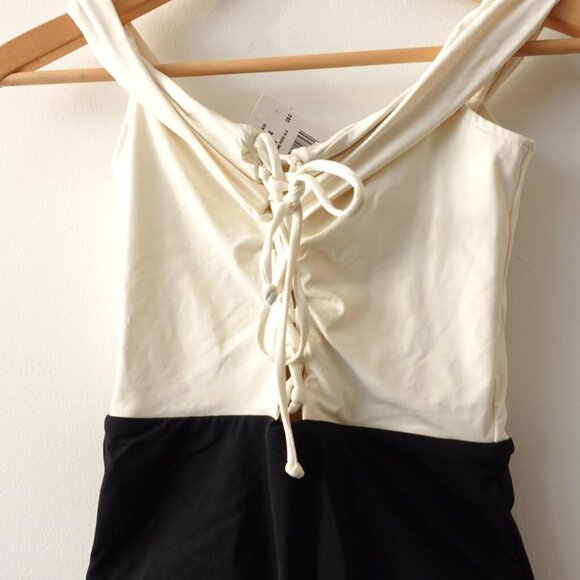 White One Piece Swimsuit 4‎ Black Off Shoulder Colorblock Lace Up Hipster Anja - Picture 6 of 11